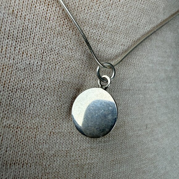 Sterling Silver Monogram Circle Pendant Snake Chain 17" - Picture 3 of 5